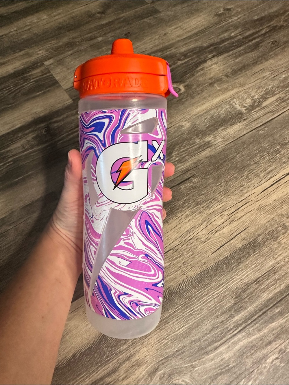 Gatorade GX 30 oz Water Bottle Pink Purple Swirl Orange Flip Cap Squeeze